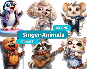 Singer Animals Clipart | Animals Clipart | Animals PNG | Singer Animals Graphics | Animals Graphics | Animals Playing Musical Instruments
