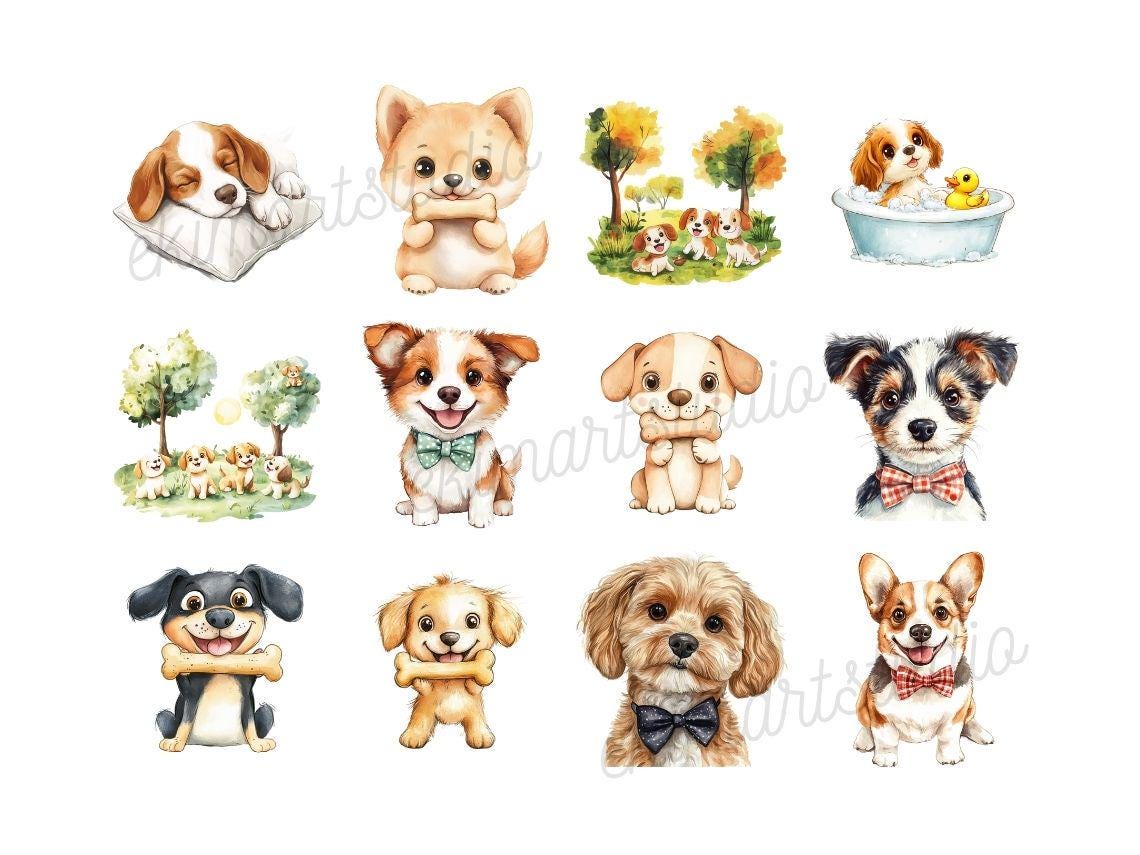 Cute Dogs Watercolor Clipart | Sticker | PNG Bundle | Digital Download ...