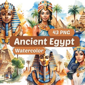 Ancient Egypt Watercolor  Clipart | Cleopatra PNG | Digital Download | Watercolor Art | Egypt Mythology Clipart | Ancient Egypt PNG