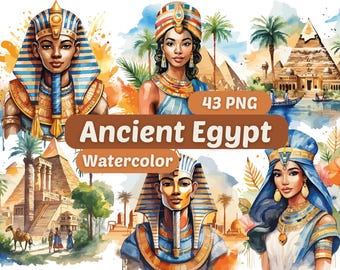 Clipart acquerello antico Egitto / Cleopatra PNG / Download digitale / Arte acquerello / Clipart mitologia egizia / PNG antico Egitto