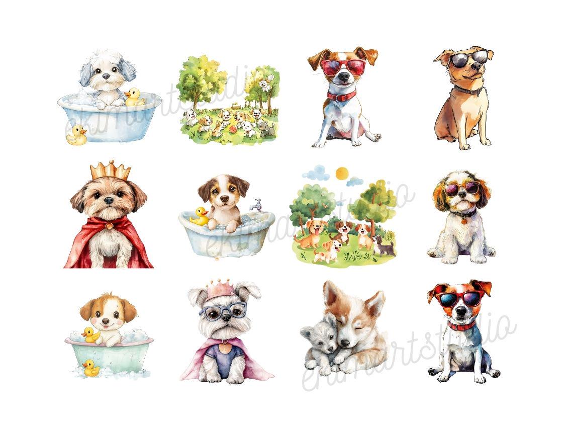 Cute Dogs Watercolor Clipart | Sticker | PNG Bundle | Digital Download ...