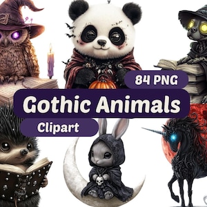 Gothic Animals Clipart | Cute Animals PNG | PNG Bundle | Gothic Animals | Funny Animals | Cute Gothic Animal Graphics