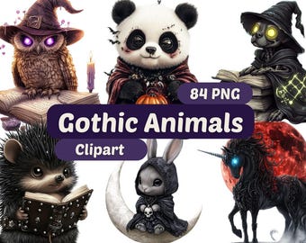 Clipart animali gotici / Animali carini PNG / Pacchetto PNG / Animali gotici / Animali divertenti / Grafica di animali gotici carini