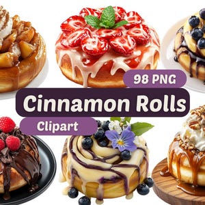 Imágenes prediseñadas realistas de rollos de canela / Rollos de canela PNG / Postre PNG / Paquete PNG / Imágenes prediseñadas de alimentos / Gráficos de alimentos / Imágenes prediseñadas de rollo dulce