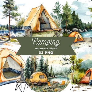 Camping Watercolor Clipart | Sticker | PNG Bundle | Digital Download | Watercolor Art | Instant Digital Download | Commercial Use