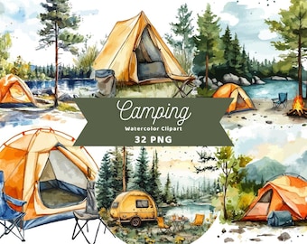 Camping Watercolor Clipart | Sticker | PNG Bundle | Digital Download | Watercolor Art | Instant Digital Download | Commercial Use
