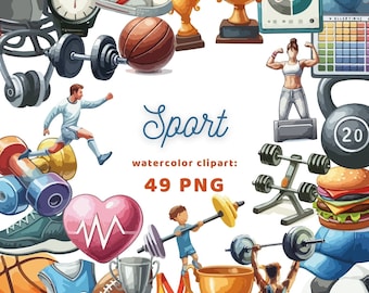 Clipart acquerello sportivo / Clipart vita sana / Pacchetto PNG / Clipart attività sportiva / PNG sport ad acquerello / Clipart atletica