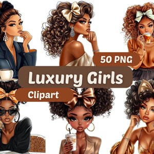 Luxury Afro Girl Clipart | Afro Girl PNG | PNG Bundle | Cute Adorable Girl PNG | Afro Black Girl Clipart | Fashionable Girl Graphics