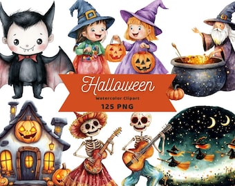 Halloween Watercolor Clipart | Sticker | PNG Bundle | Halloween Clipart |  Digital Download | Watercolor Art | Halloween PNG |Commercial Use