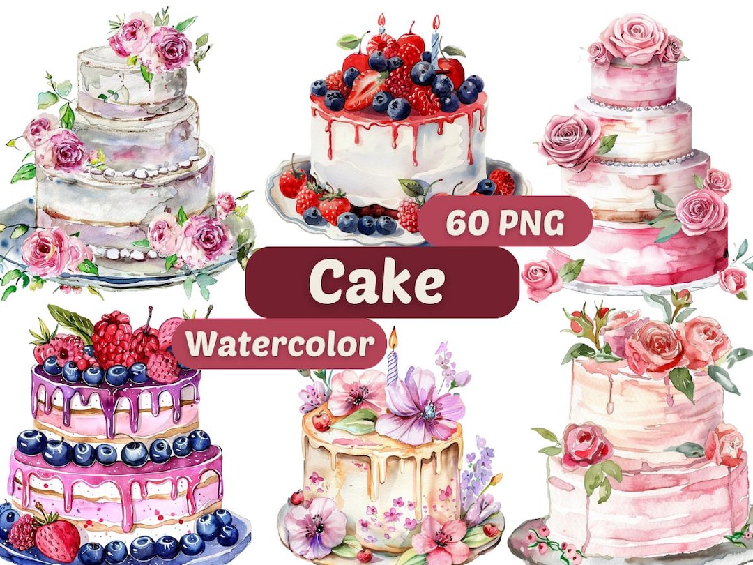 Cake Watercolor Clipart | Birthday Cake PNG | PNG Bundle | Digital ...
