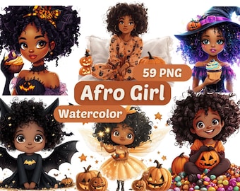 Aquarell süßes kleines Afro Mädchen Clipart | Afro Mädchen PNG | PNG-Bundle | Afro-amerikanische Mädchen Clipart | Mädchen Clipart | Afro Grafik