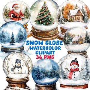 Snow Globe Clipart | Sticker | PNG Bundle | Christmas Clipart |  Digital Download | Watercolor Art | Winter Landscape PNG | Commercial Use