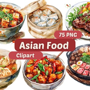 Clipart de aquarela de alimentos asiáticos | PNG de alimentos asiáticos | PNG de alimentos | Pacote PNG | Clipart de alimentos | Gráficos de alimentos | Clipart de alimentos asiáticos
