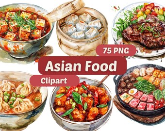 Asian Foods Watercolor Clipart | Asian Food PNG | Food PNG | PNG Bundle | Food Clipart | Food Graphics | Asian Foods Clipart