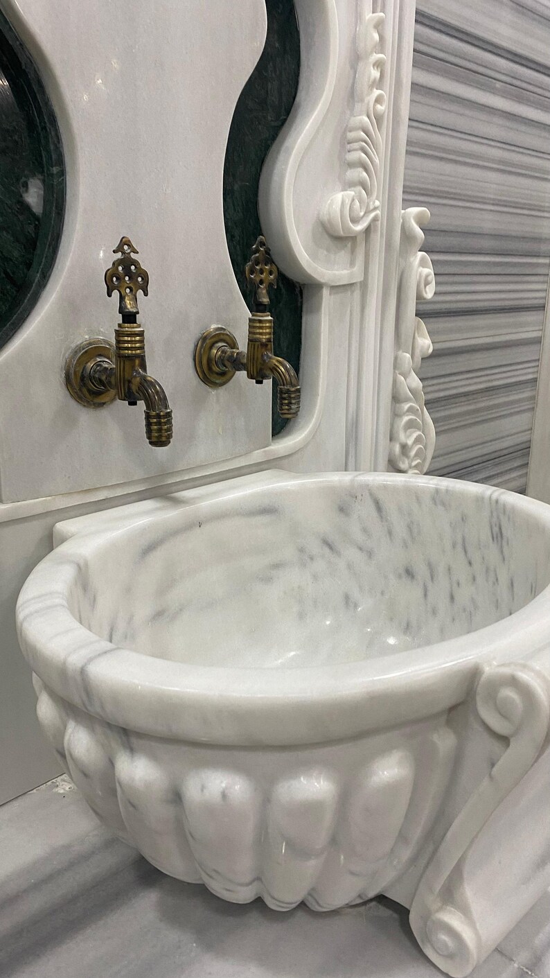 Marble Bath Set Where Luxury and Aesthetics Meet Basin, Mirror and Taps