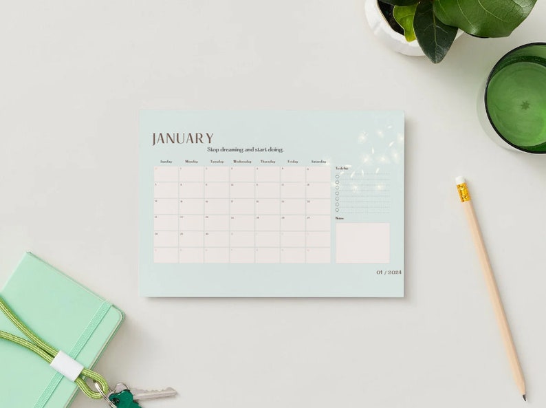 2024 Printable Calendar Landscape, Monthly Calendar 2024, PDF Etsy