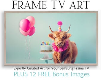 Highland Cow Birthday Art for Samsung Frame TV +12 bonus images