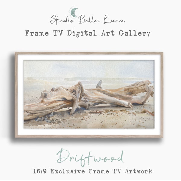 Frame TV Digital  Art, Beach Digital Art, Ocean Digital Art, Art for Frame TV, Downloadable TV Art, Driftwood Wall Art, Driftwood Beach Art