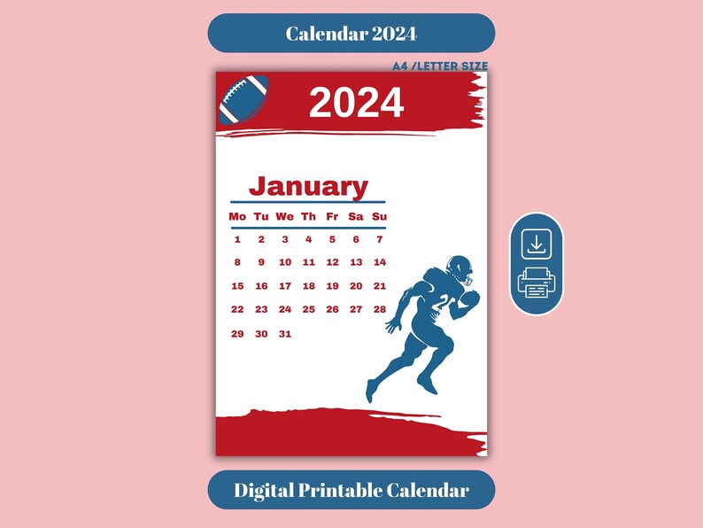 Printable Calendar 2024 Soccer Calendar Digital Calendar Etsy