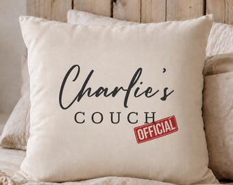 Personalisierter Hunde-Sofakissenbezug • Charlies Sofakissenbezug mit individuellem Namen • Lustiges Geschenk für Tierbesitzer • Kissen „Hände weg vom Sofa“ mit individuellem Namen