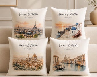 Personalisiertes Kissen mit Ortsbezug, individuelles Erinnerungsstück für Paare, Geschenk zum Hochzeitstag, Erinnerung an eine beliebige Stadtreise, Wohnaccessoires für Frischvermählte