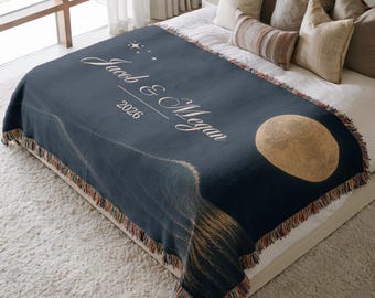 Personalisierte Mond Paar Decke, Benutzerdefinierte Namen Hochzeitsgeschenk, Nachthimmel Outdoor Jubiläum werfen für Frau oder Mann