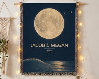 Benutzerdefinierte Mond Paar Decke, personalisiertes Geschenk zum Hochzeitstag, Romantischer Nachthimmel Überwurf für Brautpaare oder Paare