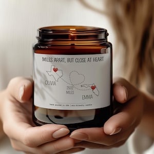 Miles Apart But Close At Heart Candle, Personalized Long Distance Friendship Candle, Custom State Gift for Friends