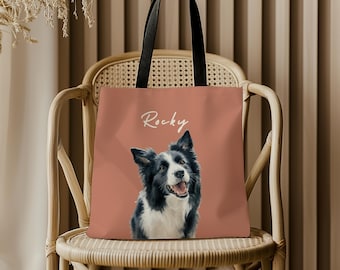 Watercolor Pet Tote Bag, Personalized Dog Tote, Pet Portrait Canvas Bag, Custom Cat Gift, Dog Mom Gift, Illustrated Pet Tote