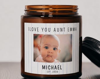 Ich liebe dich Tante Fotokerze, personalisierte Tante Geschenk von Nichte oder Neffe, individuelles Bild Andenken für Geburtstag oder Weihnachten
