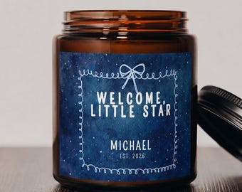Willkommen kleine Stern Kerze, personalisierte Baby Name Andenken, neues Baby Geschenk für Eltern, Geburtsankündigung Kerze
