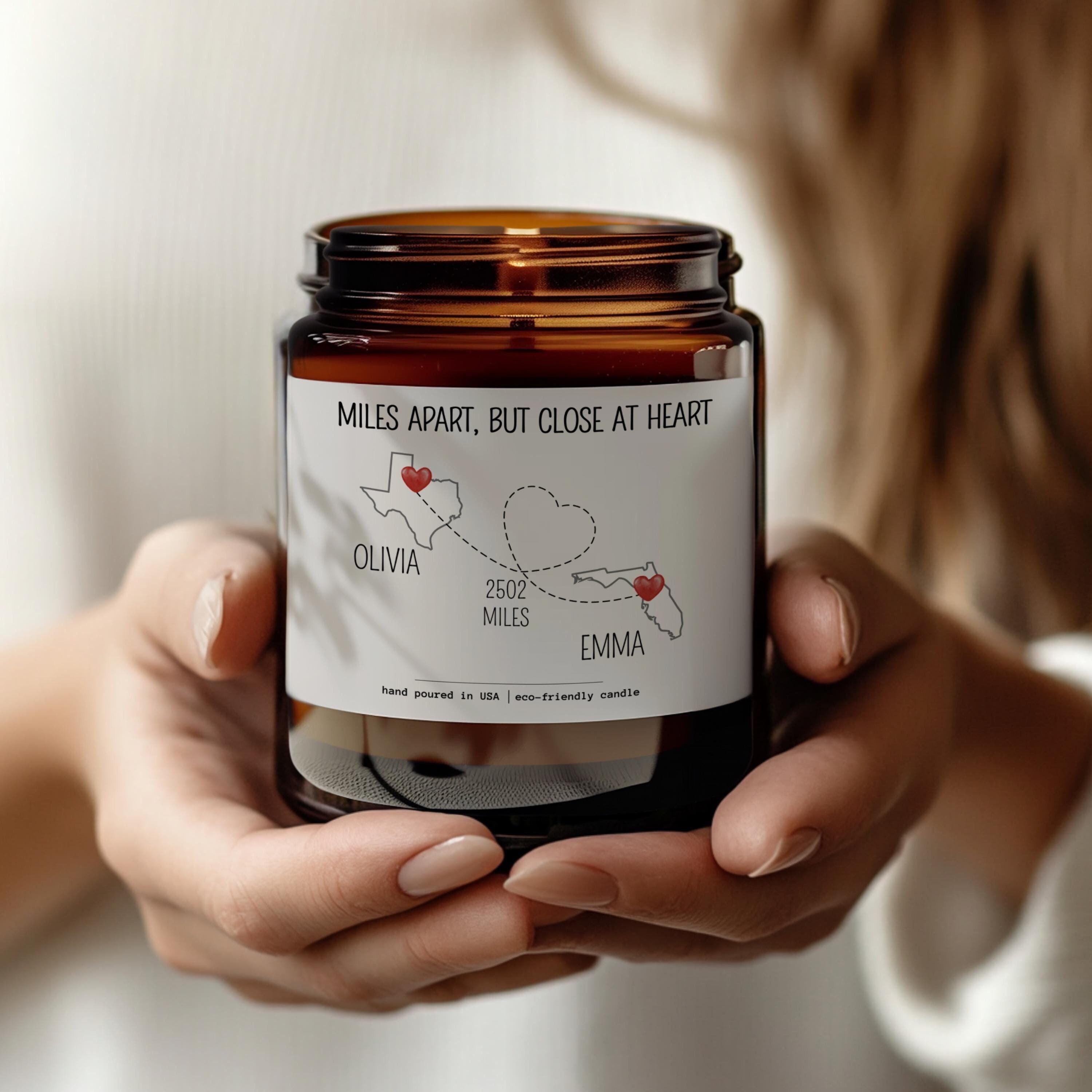 Miles Apart But Close At Heart Candle, Personalized Long Distance Friendship Candle, Custom State Gift for Friends