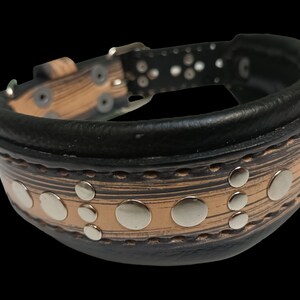 Premium Leather Dog Collar Hand Stitched and Padded with Handcrafted Texture and Metal Rivets