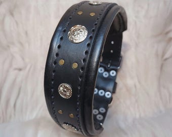 Heavy-Duty Leather Dog Collar for XL Large and Medium Breeds Double-Layer Padded Leather Hand-Stitched Cane Corso, Dogo, Pitbull, American