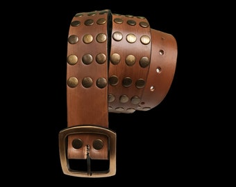 100% Leather Belt with Bronze Rivets/Studs for Women and Men