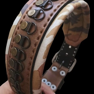 Wide Collar with Camouflage Genuine Leather for Large Dogs Reinforced Padded Hand Stitched Cane Corso Pitbull Great Dane Bull Mastiff