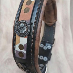 Collare con 3 Tipi di Pelle per Cani di Taglia Grande e Media Rinforzato con Doppia Imbottitura in Pelle Cucito a Mano Cani Forti (5,5 cm)