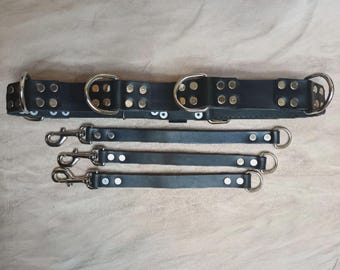 Premium Leather Hands-Free Dog Walking Belt with 5 Unbreakable Welded Hooks and 3 Leather Grips/Carabiner- Walk Multiple Dogs/ Unisex Belt