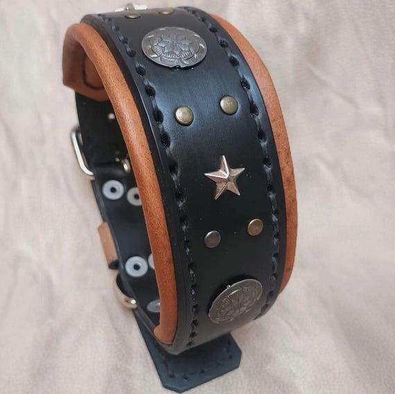 Handmade Custom Genuine Leather Collar for Large and Medium Dogs – Reinforced with Double Layer, Padded and Hand-Stitched – For Strong Dogs