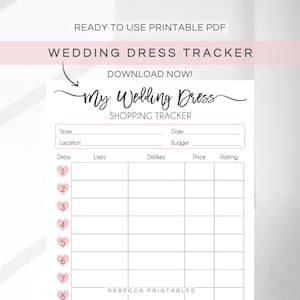 Robe de mariée Tracker Dress Shopping Guide Tracker Planner Robe de mariée Yes To The Dress Organisateur de la mariée Guide de la mariée imprimable Boutique 237