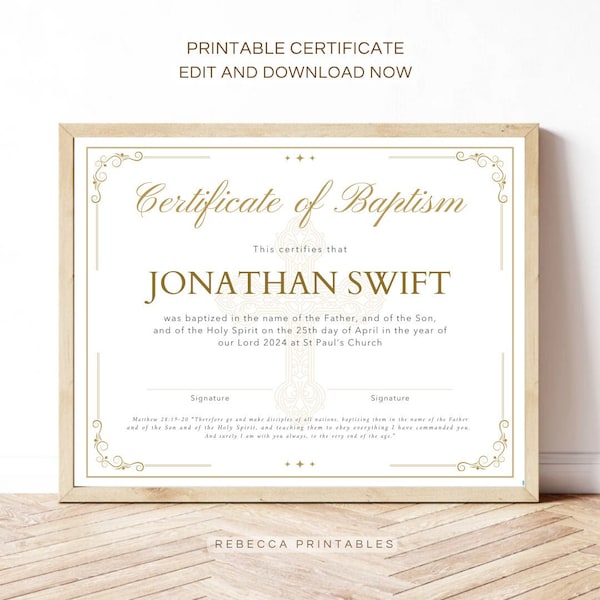 Editable Baptism Certificate Template Printable Baptism Certificate Dedication Certificate Baptism Ceremony Gift DIY Baptism Gift Boy Girl