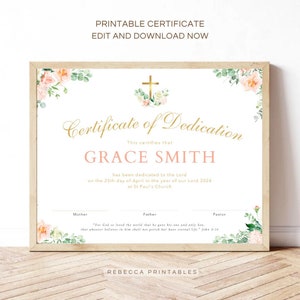 Girl Dedication Certificate Template Editable Baptism Certificate Template Printable Baptism Gold Certificate of Dedication Ceremony Baptism