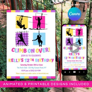 Ropes Course Invitation Obstacle Course Birthday Girl Zipline Invitation Rock Climbing Party Template Outdoor Adventure Birthday Invite R01