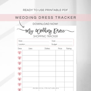 Wedding Dress Tracker Dress Shopping Guide Tracker Planner Wedding Gown Yes To The Dress Bride Organizer Bridal Guide Printable Boutique 237