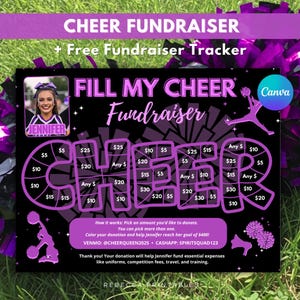 Lila Cheer Fundraiser Vorlage Füllen Sie meine Cheer Fundraiser Form Lila und Schwarze Geldbeschaffer Lila Cheerleader Donation Tracker