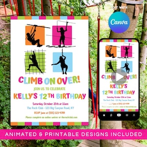 Ropes Course Invitation Obstacle Course Birthday Girl Zipline Invitation Rock Climbing Party Template Outdoor Adventure Birthday Invite R01