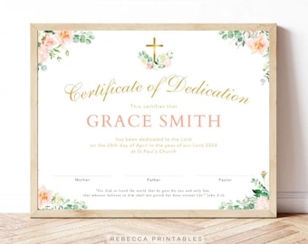 Girl Dedication Certificate Template Editable Baptism Certificate Template Printable Baptism Gold Certificate of Dedication Ceremony Baptism