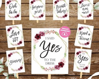 Positive Say Yes To The Dress Signs Printable Set I Said Yes To The Dress  Sign Wedding Dress Shopping Wedding Shop Photo Props Download 324