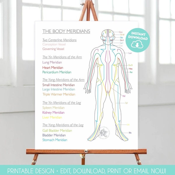 The Body Meridians Printable Poster Acupuncture Chart The 12 Meridians Illustration Chinese Medicine Decor Acupuncture Reflexology Sign