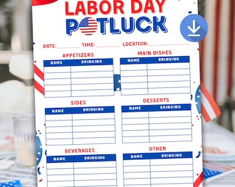 Labor Day Potluck Sign Up Sheet Labor Day Potluck Form Office Potluck Labor Day Church Party Block Party Sign Up Cookout Labor Day Party